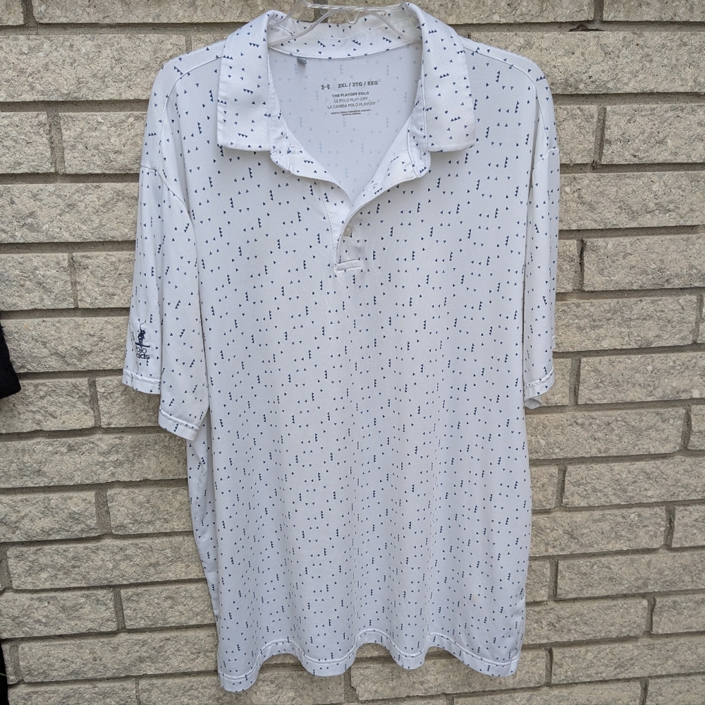UNDER AMOUR Men's The Playoff Polo Golf Shirt Size 2XL White Geometric Pattern